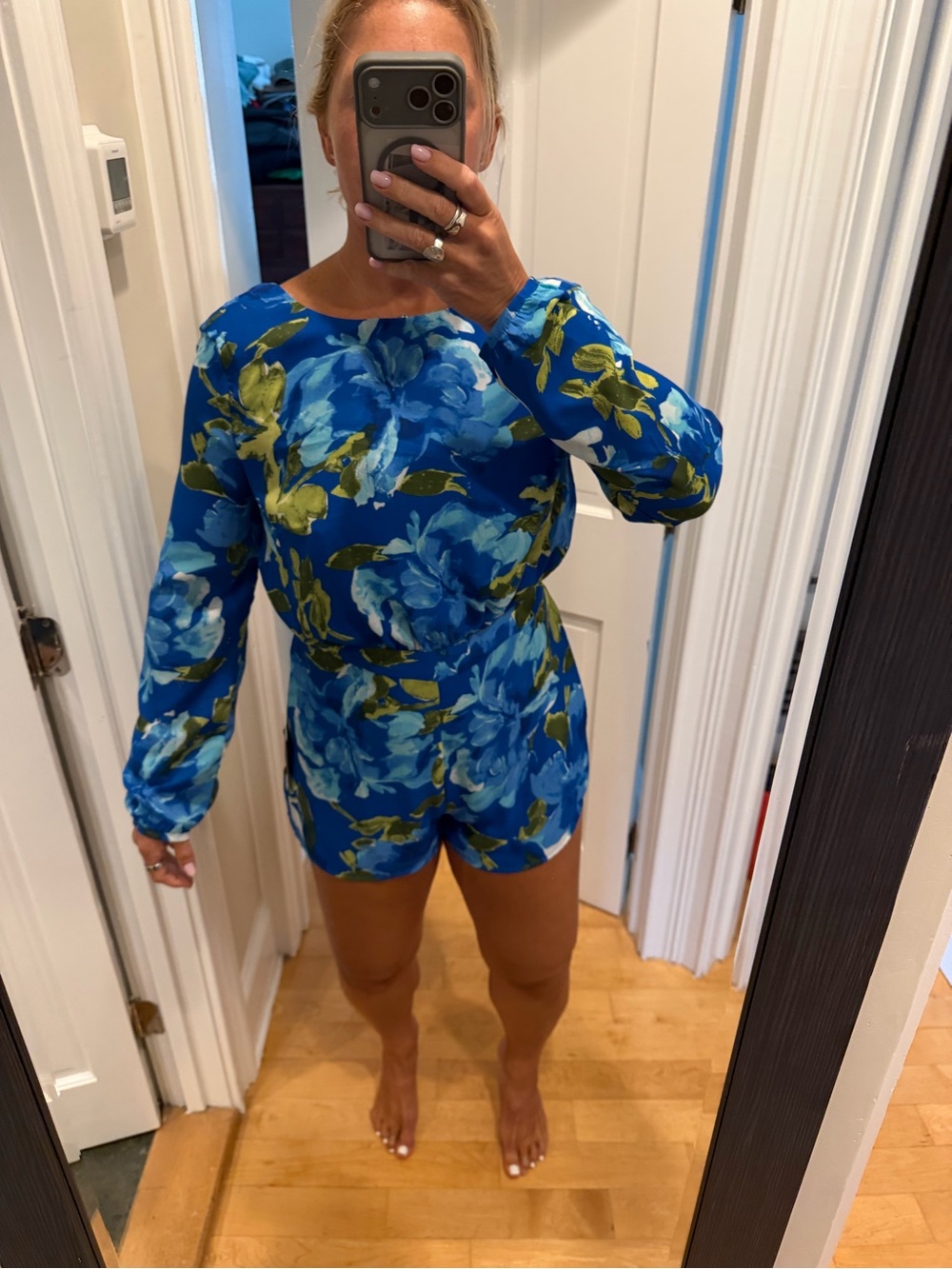 NWT Lulus Floral Blue Long-Sleeve Romper